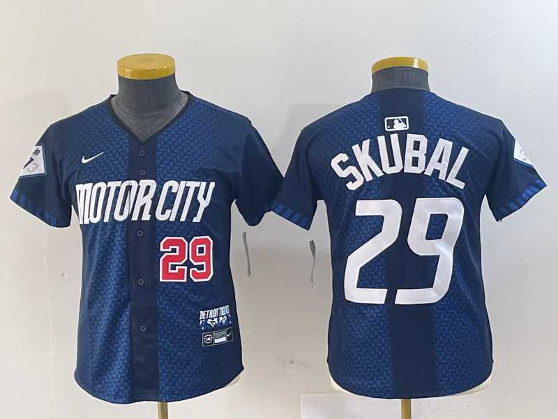 Womens Detroit Tigers #29 Tarik Skubal Navy 2024 City Connect Cool Base Limited Stitched Jerseys